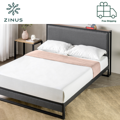 Zinus Christina软垫平台床，带床头板架-单人床、超单人床、大号床、特大号床